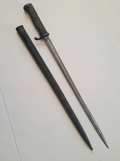 Rare Model 1898 Neuer Art bayonet , made by Erfurt in 1903 , issued to the 119.