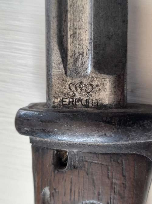 Rare Model 1898 Neuer Art bayonet , made by Erfurt in 1903 , issued to the 119.