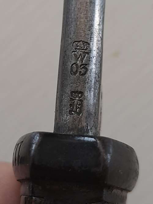 Rare Model 1898 Neuer Art bayonet , made by Erfurt in 1903 , issued to the 119.