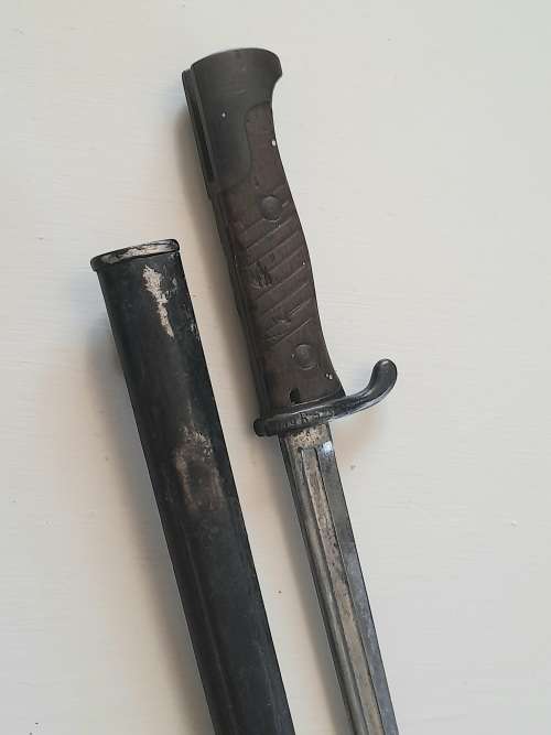 Rare Model 1898 Neuer Art bayonet , made by Erfurt in 1903 , issued to the 119.