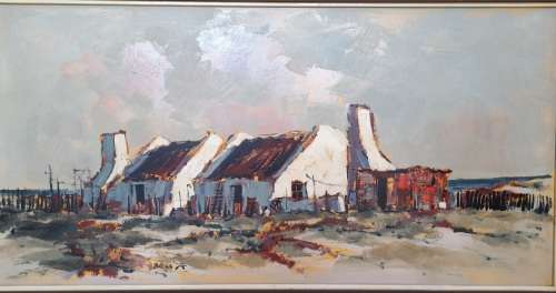 Wow!! Large Mel Brigg oil on board of cottages dated 75 Value R8500
