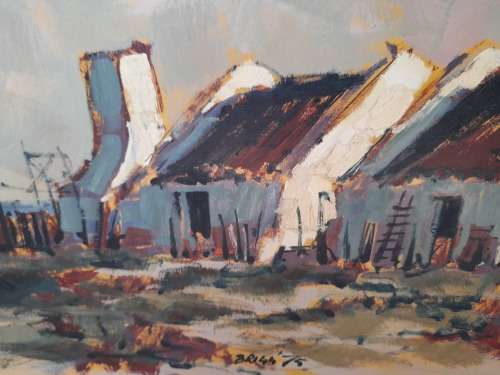 Wow!! Large Mel Brigg oil on board of cottages dated 75 Value R8500
