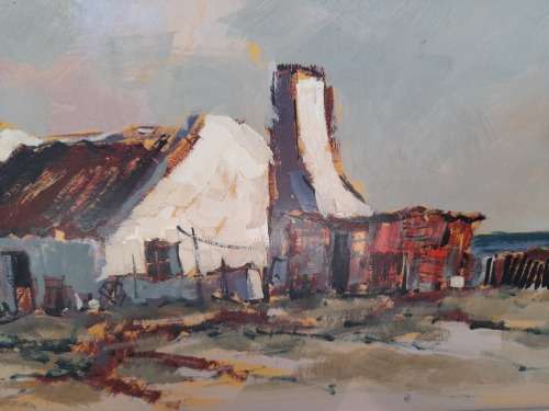 Wow!! Large Mel Brigg oil on board of cottages dated 75 Value R8500