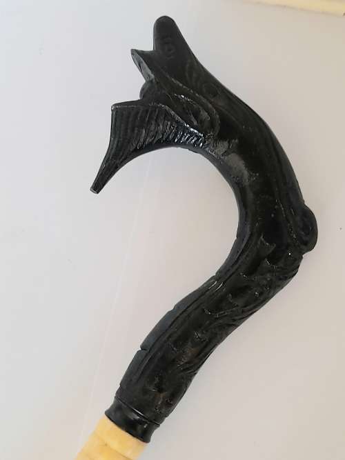 Amazing vintage Chinese bone and wood walking stick with carved detail Wow!!