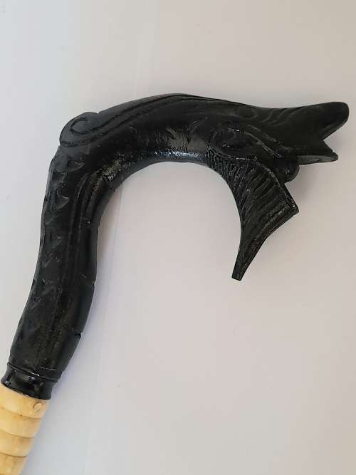Amazing vintage Chinese bone and wood walking stick with carved detail Wow!!
