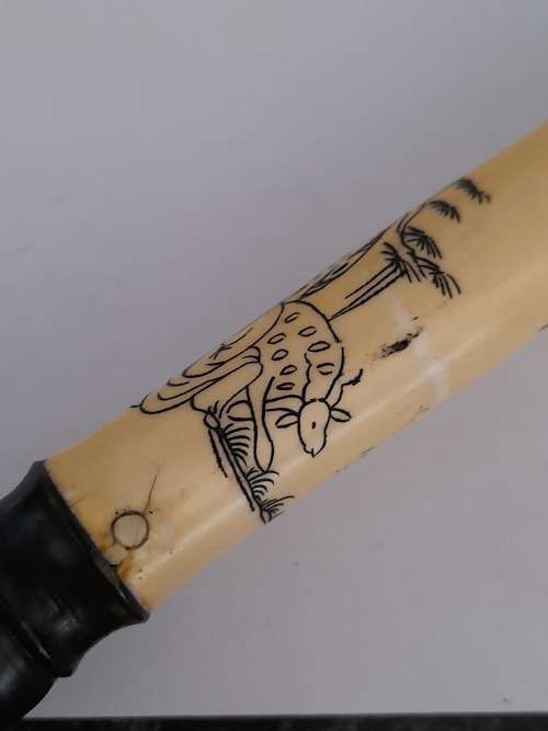Amazing vintage Chinese bone and wood walking stick with carved detail Wow!!