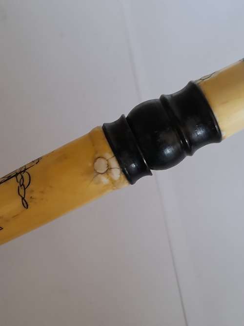 Amazing vintage Chinese bone and wood walking stick with carved detail Wow!!
