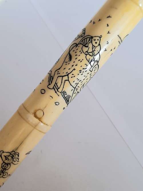Amazing vintage Chinese bone and wood walking stick with carved detail Wow!!