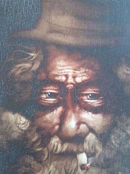 Amazing Vila Paris oil on canvas of man smoking a cig 180 x 140mm dated `69