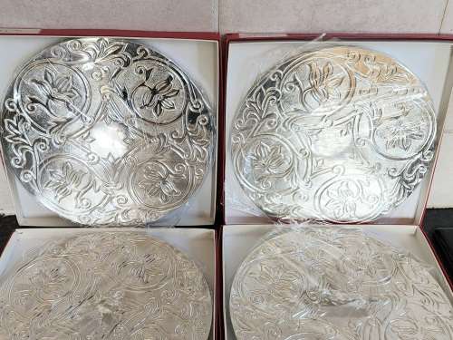 Wow boxed set of 6 new vintage emess silver plated underplates