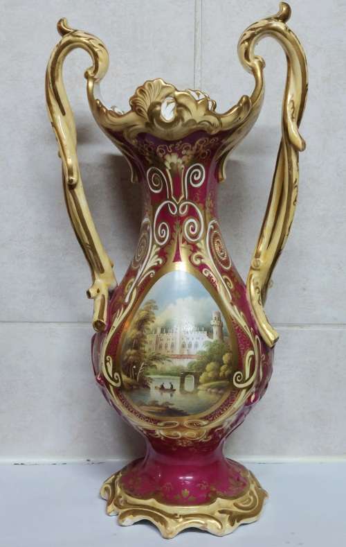 Spectacular Victorian English hand painted porcelain vase circa 1890`s what a find!!