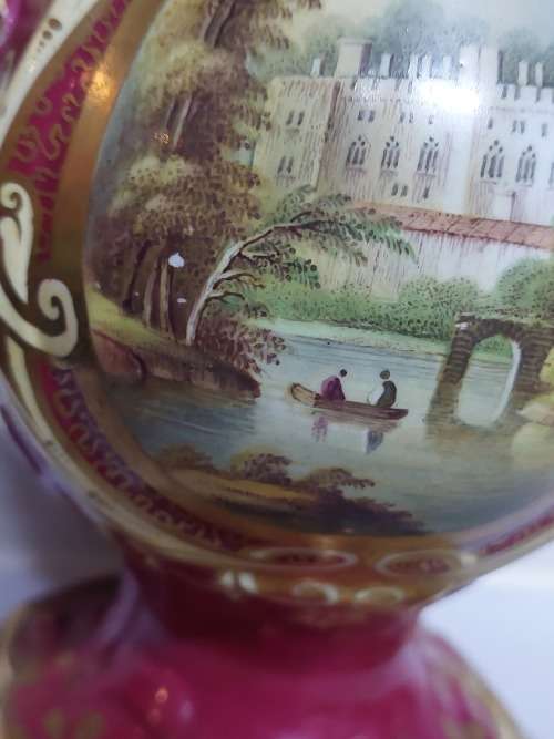 Spectacular Victorian English hand painted porcelain vase circa 1890`s what a find!!
