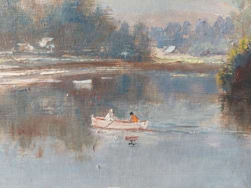 Wow!! Eric Wale boat on a river oil on board 600 x 450mm value R9500