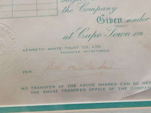 Rare!! Antique Donkergat whaling co. shares certificate circa 1910
