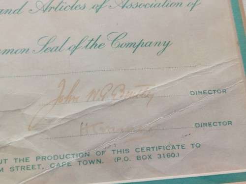 Rare!! Antique Donkergat whaling co. shares certificate circa 1910