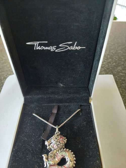 Thomas Sabo sterling silver chinese dragon pendant with chain and box value R11500