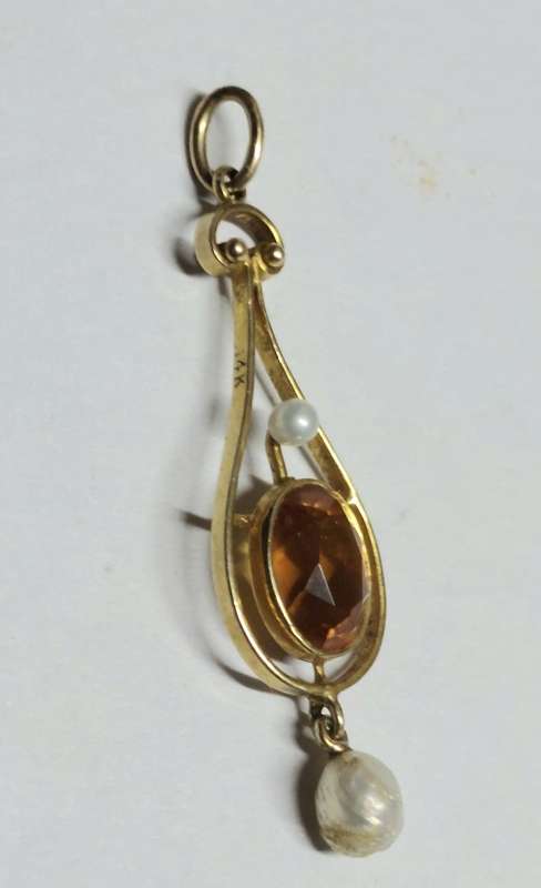 Exquisite!! Edwardian 14ct gold golden citrine & pearl pendant circa 1910   1,2g wow!!