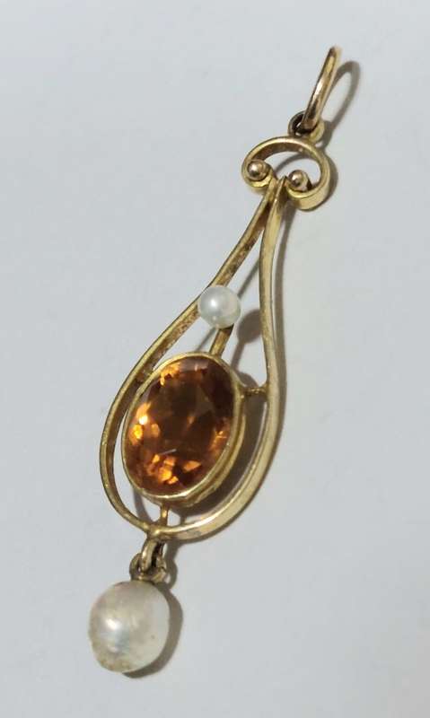 Exquisite!! Edwardian 14ct gold golden citrine & pearl pendant circa 1910   1,2g wow!!