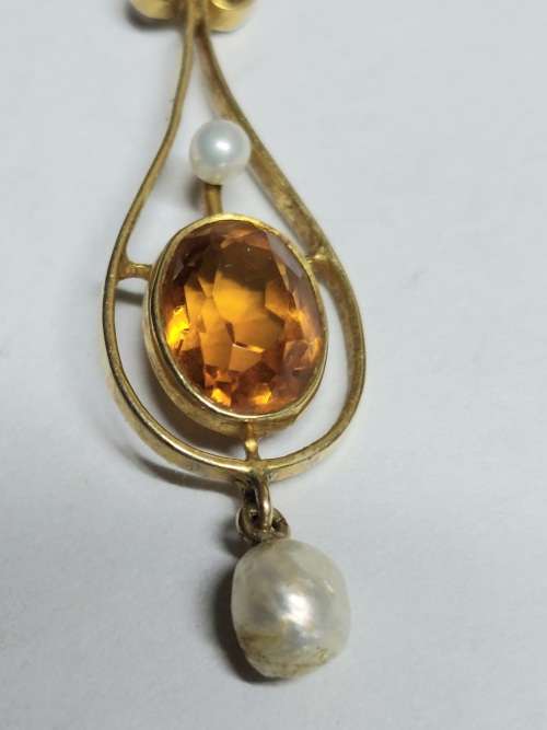 Exquisite!! Edwardian 14ct gold golden citrine & pearl pendant circa 1910   1,2g wow!!