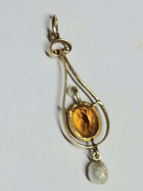 Exquisite!! Edwardian 14ct gold golden citrine & pearl pendant circa 1910   1,2g wow!!
