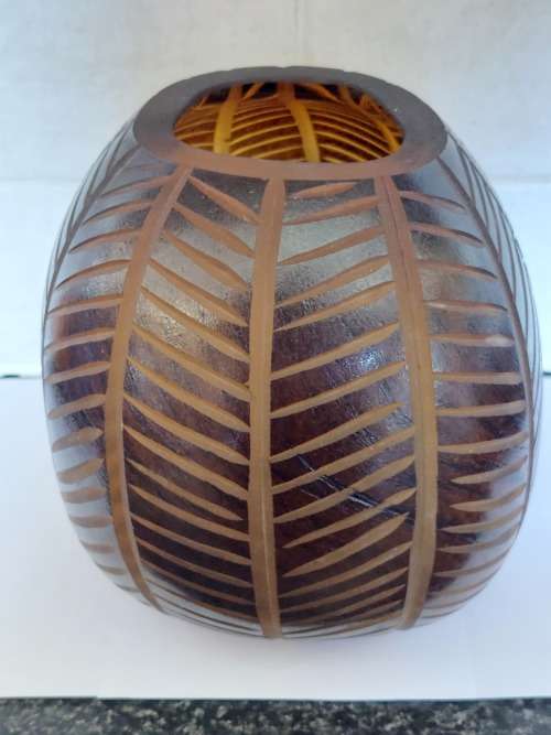 Amazing Large hand blown layered cut glass vase wow!!
