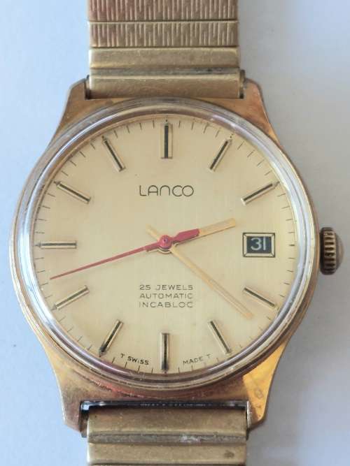 Rare!! Vintage glod plated Lanco 25 jewel automatic wrist watch 100% working!!