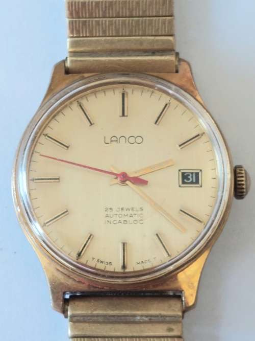 Rare!! Vintage glod plated Lanco 25 jewel automatic wrist watch 100% working!!