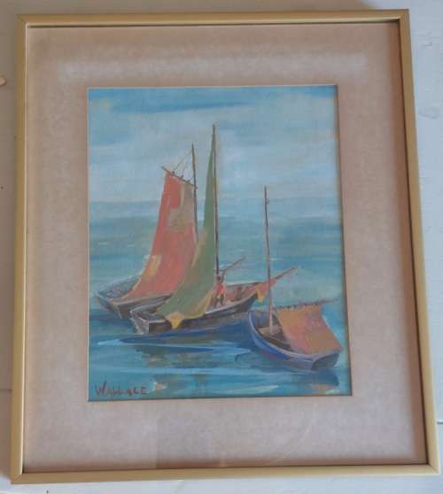 Amazing!! Marjorie Wallace watercolour gouache on card of sailboats 260 x 210mm Value R7500