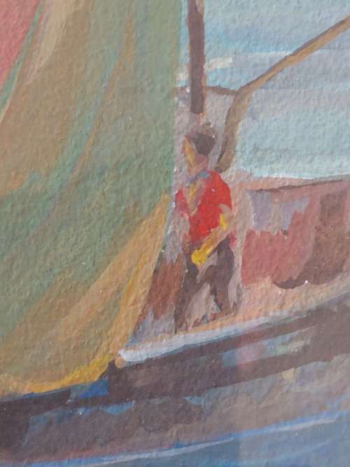 Amazing!! Marjorie Wallace watercolour gouache on card of sailboats 260 x 210mm Value R7500
