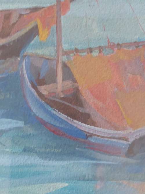 Amazing!! Marjorie Wallace watercolour gouache on card of sailboats 260 x 210mm Value R7500