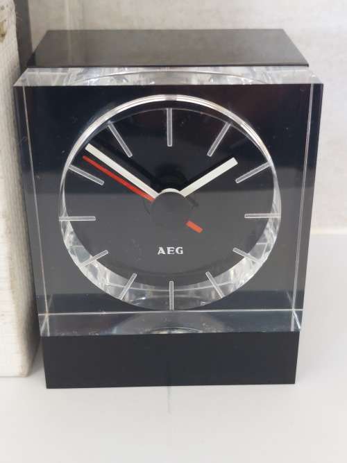 Rare New old stock!! 1970`s AEG bauhaus acrylic desk clock in box wow!!