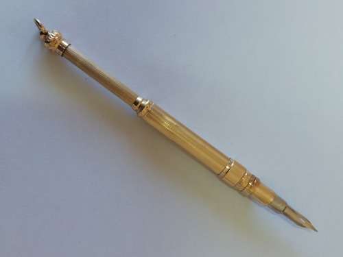 Victorian gold plated retractable dipping fountain pen circa 1890`s