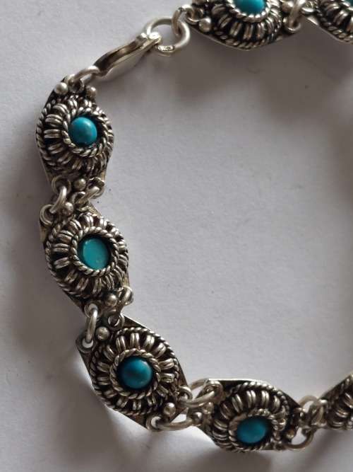 Spectacular vintage sterling silver turquoise bracelet 17,0g wow!!