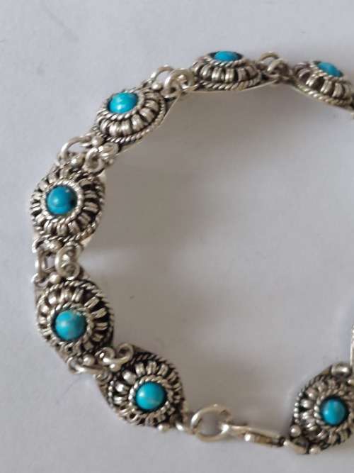 Spectacular vintage sterling silver turquoise bracelet 17,0g wow!!