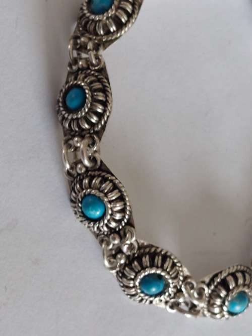 Spectacular vintage sterling silver turquoise bracelet 17,0g wow!!