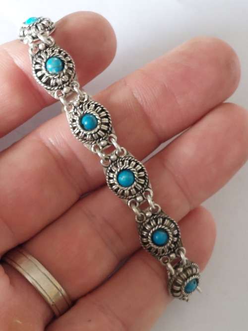 Spectacular vintage sterling silver turquoise bracelet 17,0g wow!!