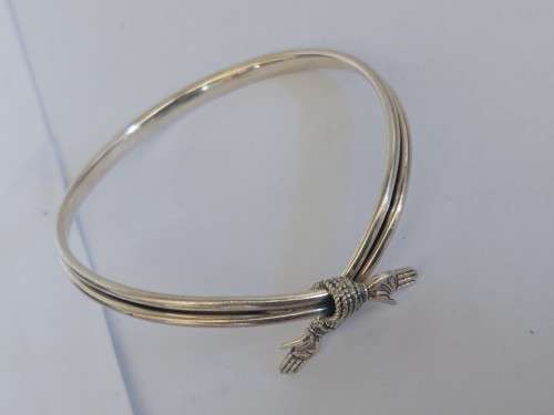 Amazing vintage crossed hands sterling silver bangle 11,1g