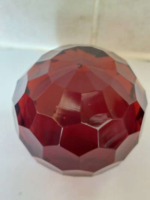 Amazing vintage faceted ruby glass paperweight STUNNER!!