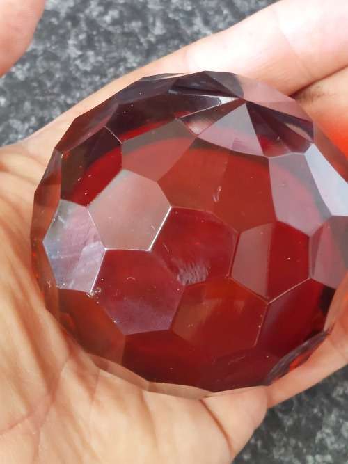 Amazing vintage faceted ruby glass paperweight STUNNER!!