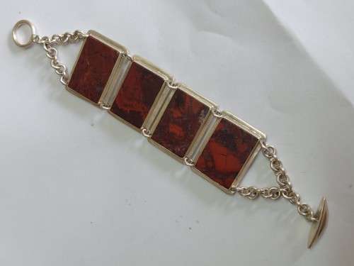 Magnificent large sterling silver Jasper bracelet 79,0g value R3500 wow!!