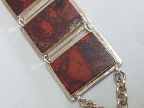 Magnificent large sterling silver Jasper bracelet 79,0g value R3500 wow!!