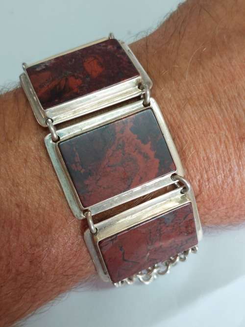 Magnificent large sterling silver Jasper bracelet 79,0g value R3500 wow!!