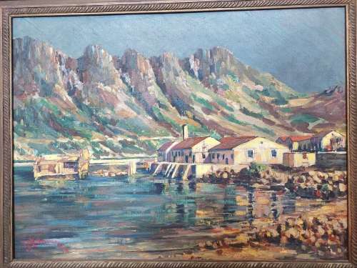 AMAZING!! Signed antique oil on canvas of Hout Bay 610 x 460mm Wow!!