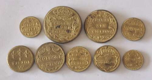 Rare collection of 1700-1750 British Portuguese gold coin weights Value R4500