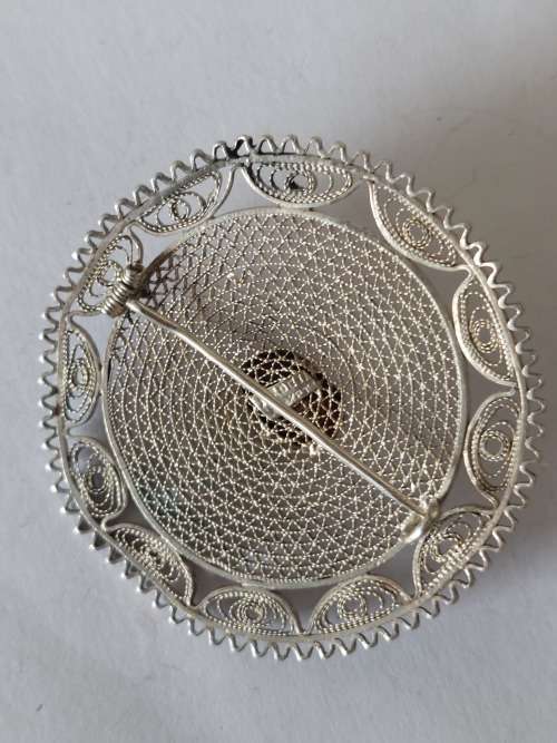 Large antique hallmarked Egyptian sterling silver filigree carnelion brooch 15,0g stunning!!