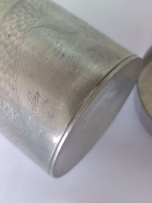 19th century Chinese dragon pewter tea caddy circa 1890`s Value R1500