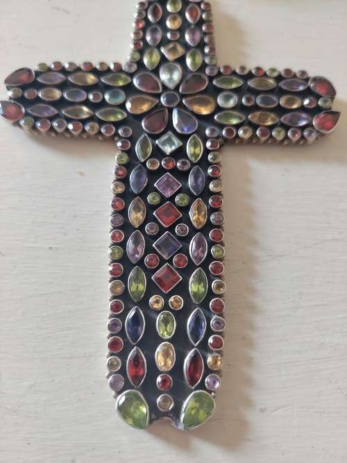 Gigantic!! 27,5cm Sterling silver cross with 161 gem stones 86,0g Value R4500