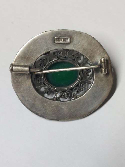 Antique Italy 800 silver turquoise & green stone brooch 8,4g Wow!!