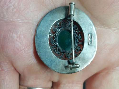 Antique Italy 800 silver turquoise & green stone brooch 8,4g Wow!!