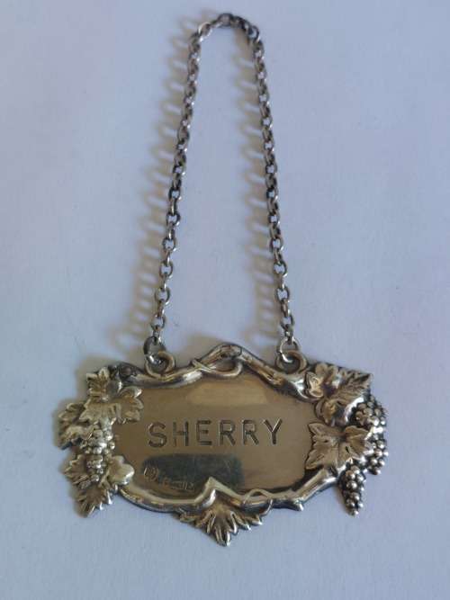 1958 Birmingham silver Sherry decanter label 13,5g Stunning